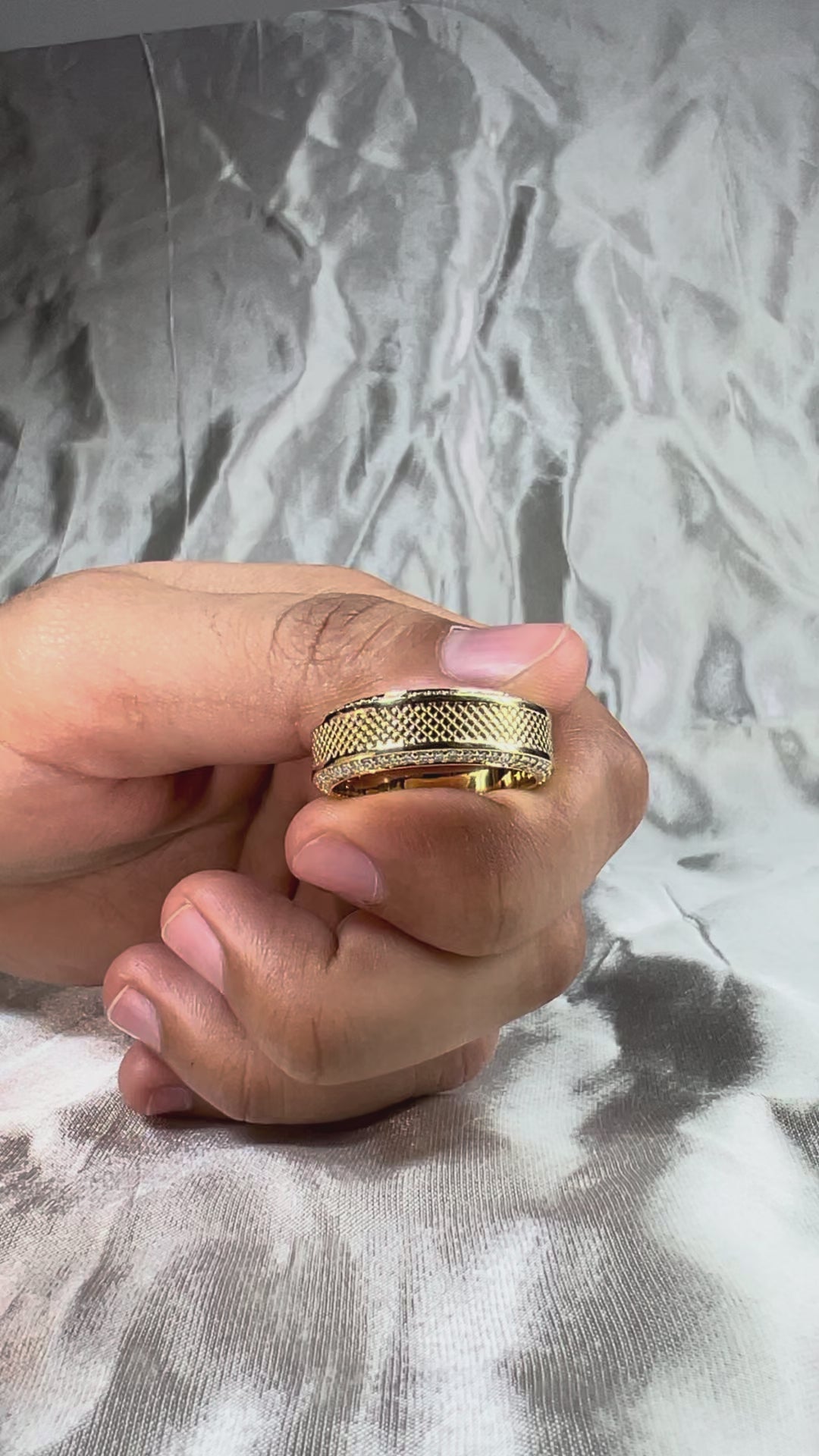 Round Lab Grown Diamond Wedding Band Textured Gold Ring Diamond Band Men's Wedding Ring Minimalist Anniversary Band Handmade Jewelry