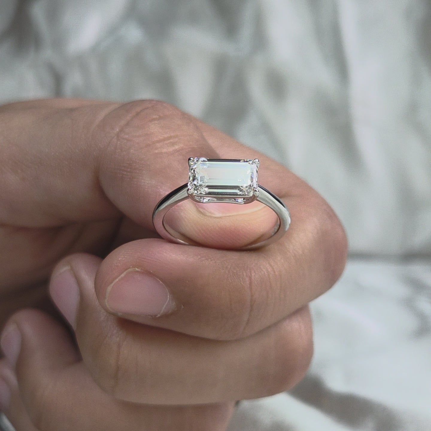 Emerald Lab Grown Diamond Engagement Ring White Gold Solitaire Ring Emerald Promise Ring Minimalist Wedding Handmade Jewelry Gfit For Her