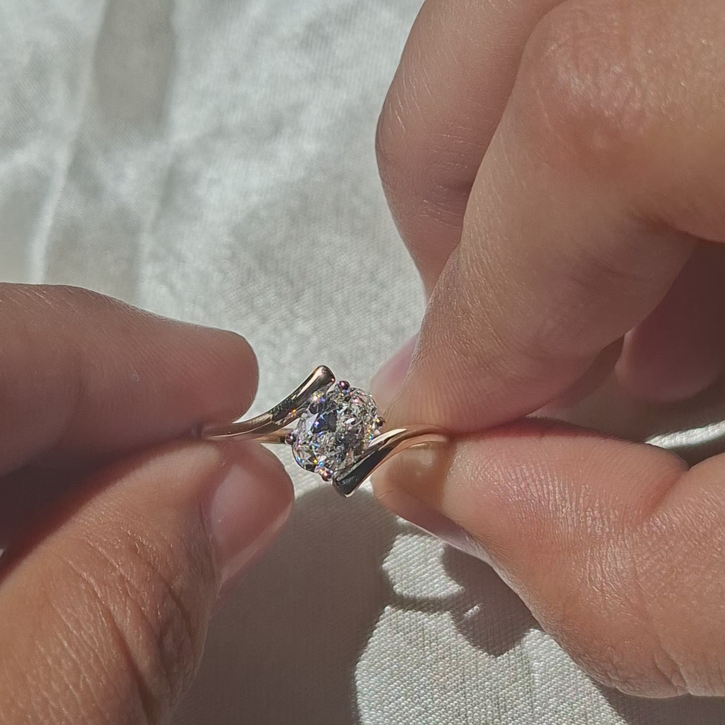 Oval Cut Lab Grown Diamond Bypass Engagement Ring Twisted Gold Solitaire Modern Wave Minimalist Promise Anniversary Ring