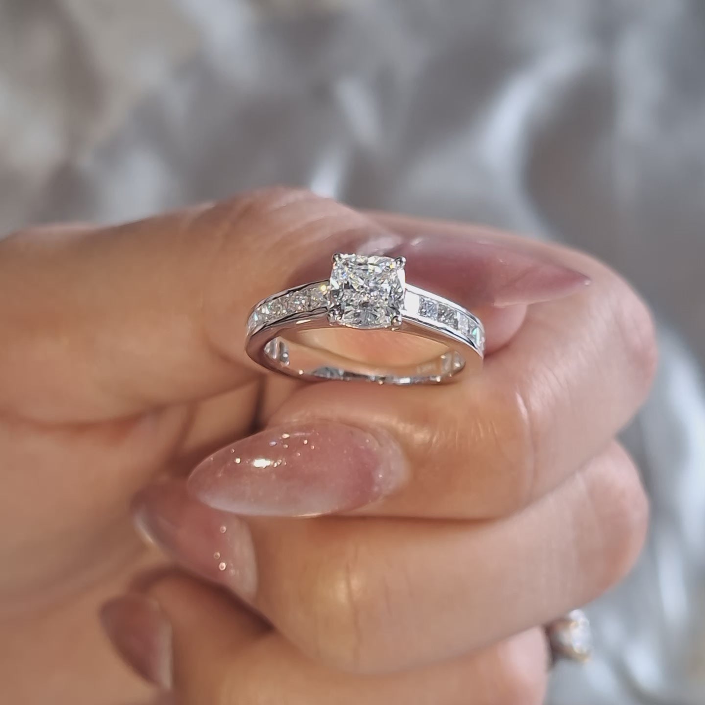 Cushion Lab Grown Diamond Classic Engagement Ring Diamond Band Classic Bridal Ring