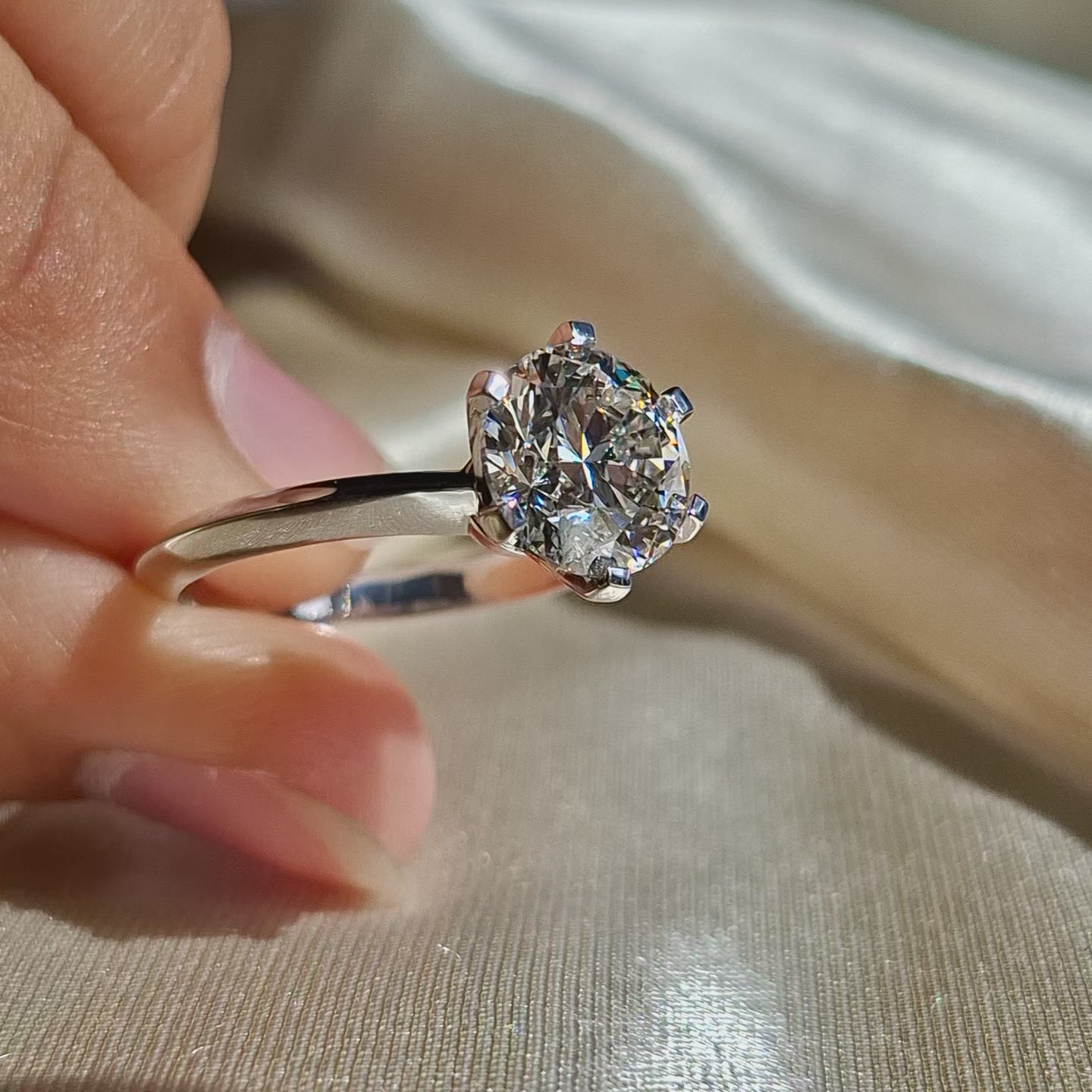 3 Carat Round Cut Lab Grown Diamond Solitaire Engagement Ring Proposal Minimalist Promise Ring