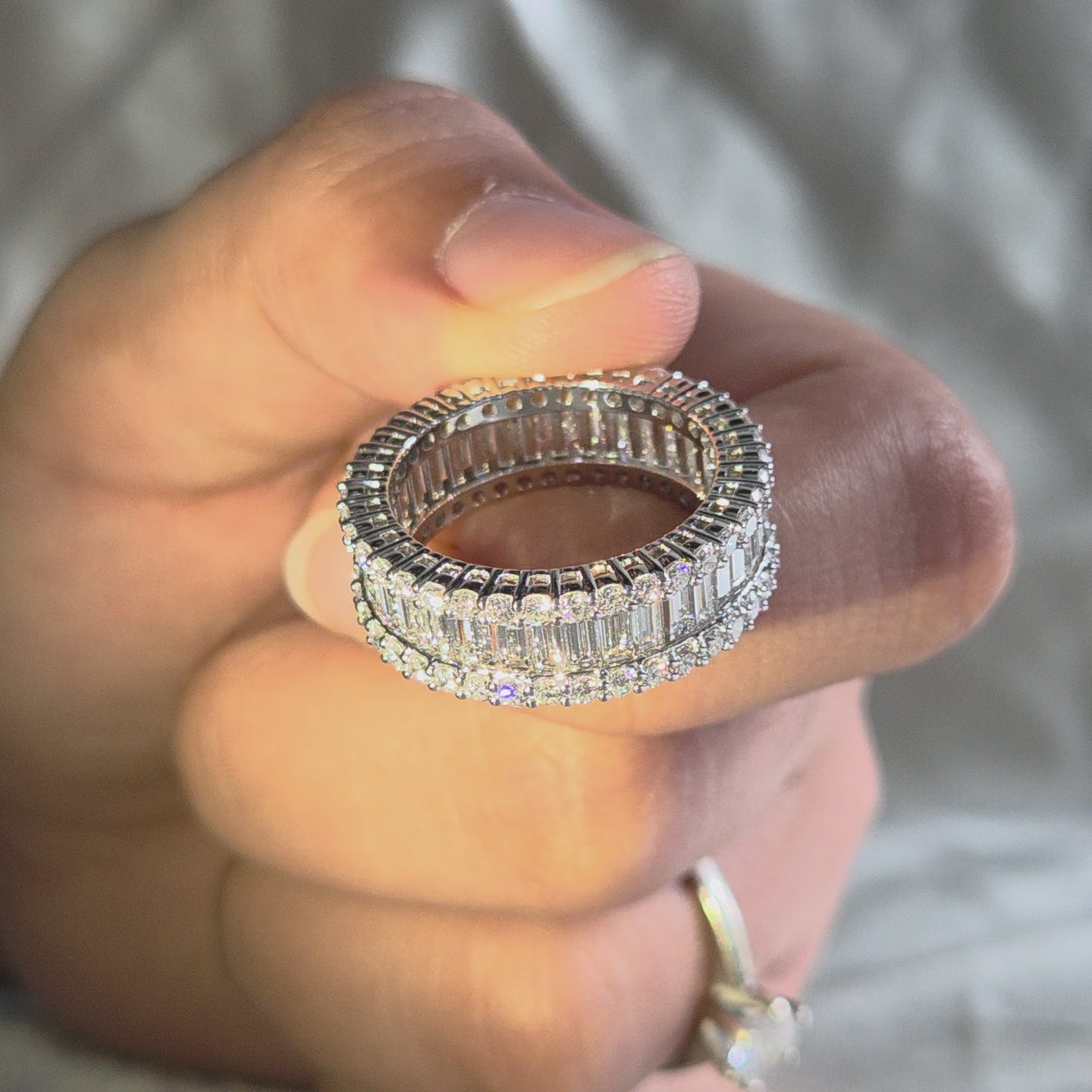 Baguette and Round Lab Grown Diamond Eternity Band Classic Wide Diamond Elegant Eternity Wedding Ring for Women Handmade Jewelry Gift