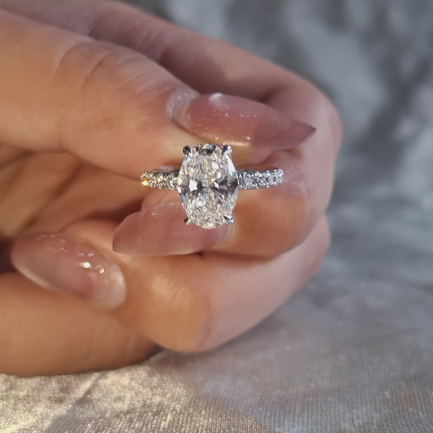 Oval Lab Grown Diamond Engagement Ring Pave Wedding Ring Minimalist Classic Bridal Fine Jewelry