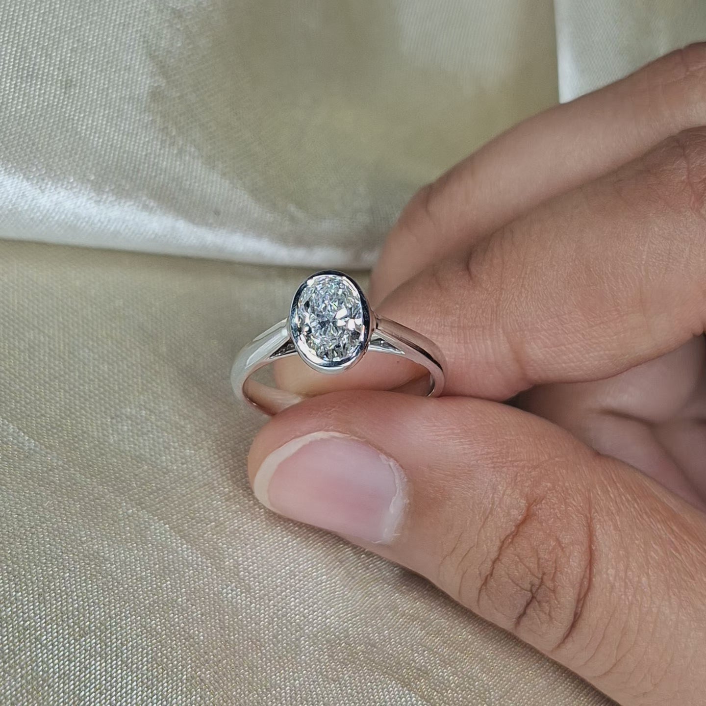 Oval Cut Lab Grown Diamond Engagement Ring Minimalist White Gold Solitaire Ring Modern Bridal Ring Anniversary Gift for Her