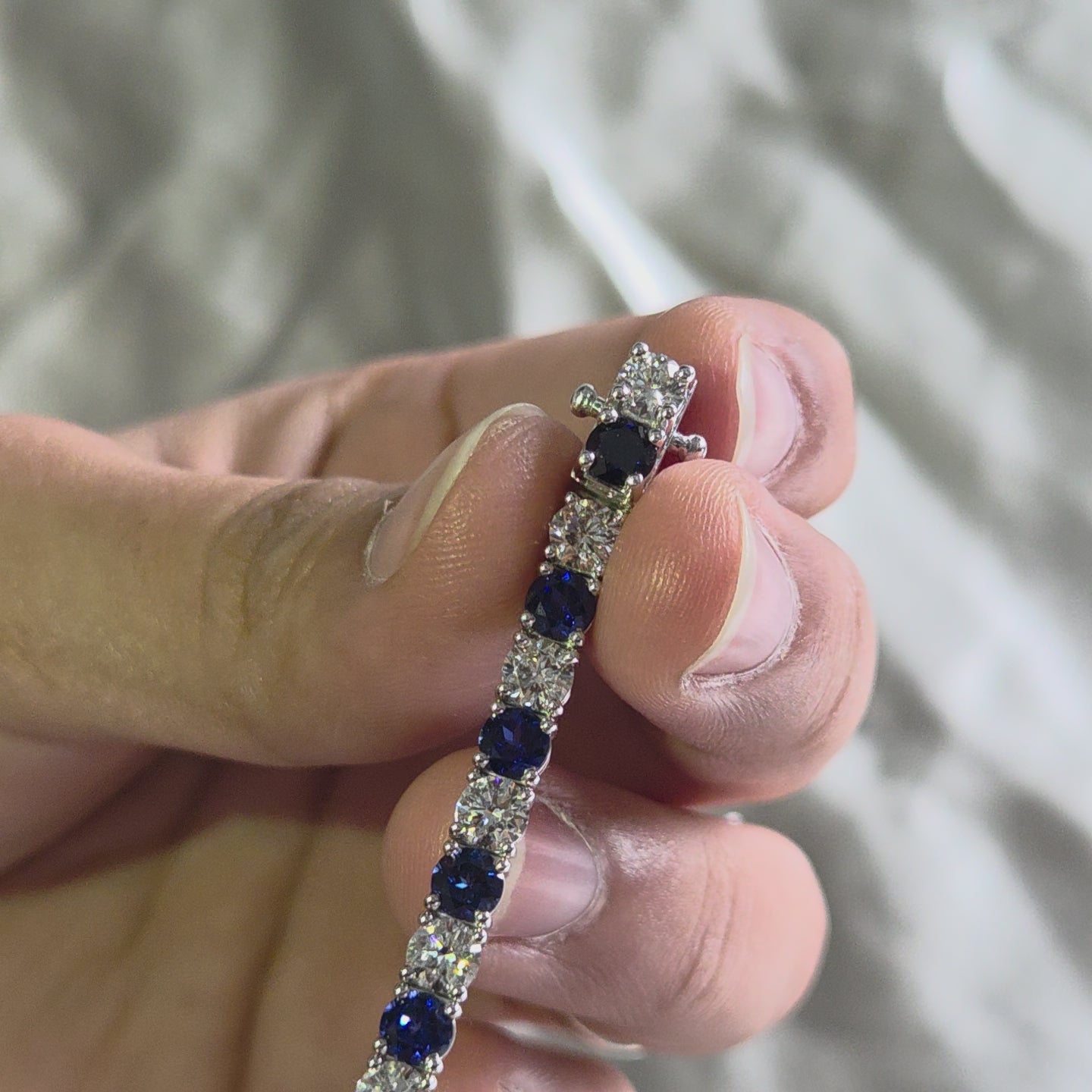 Blue Sapphire Round Lab Grown Diamond Tennis Bracelet Elegant Statement Custom Jewelry Handmade Jewelry Wedding Bracelet Gift For Her