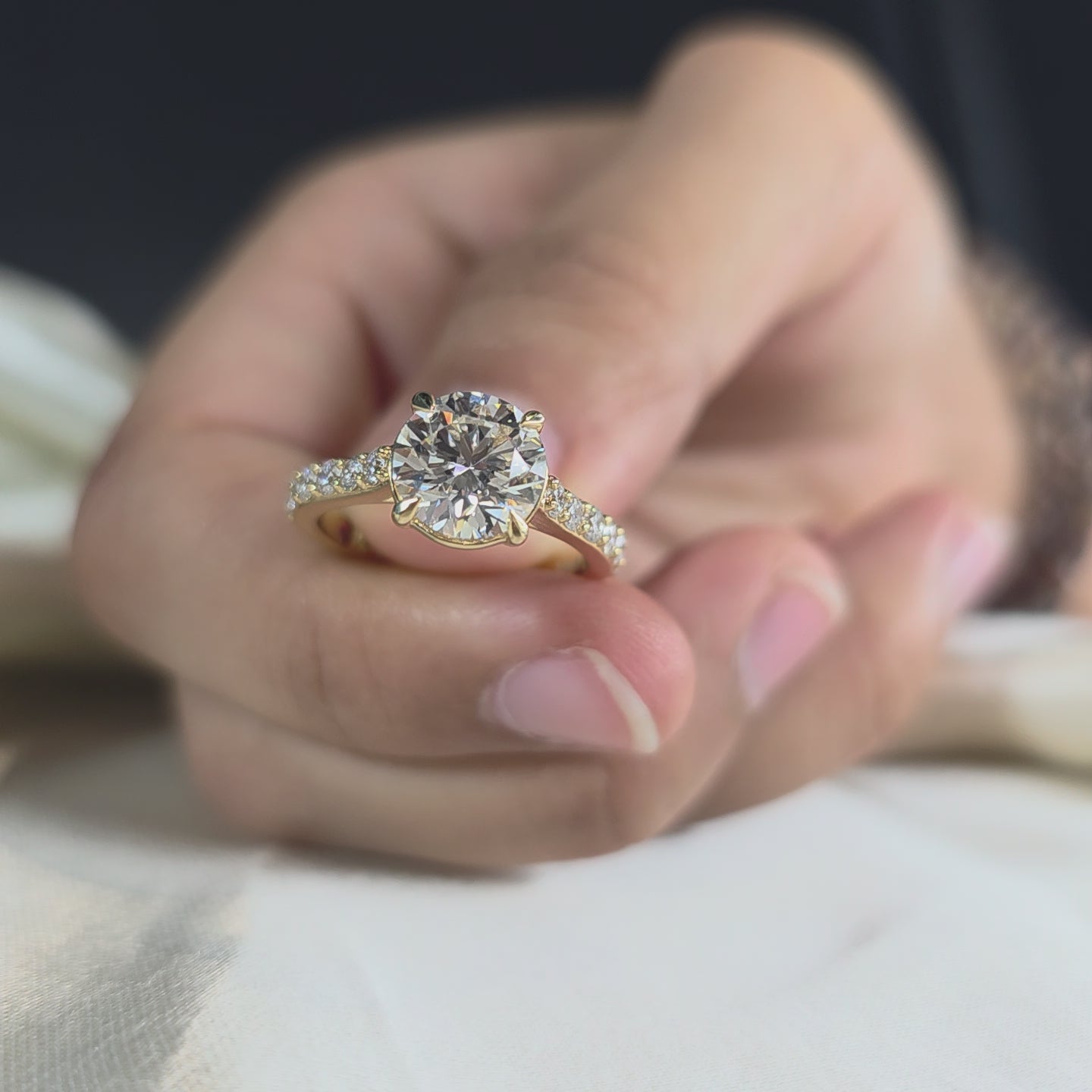 Round Engagement Ring Lab Grown Diamond Hidden Birthstone Diamond Solitaire Bridal Ring Personalized Promise Ring Handmade jewelry
