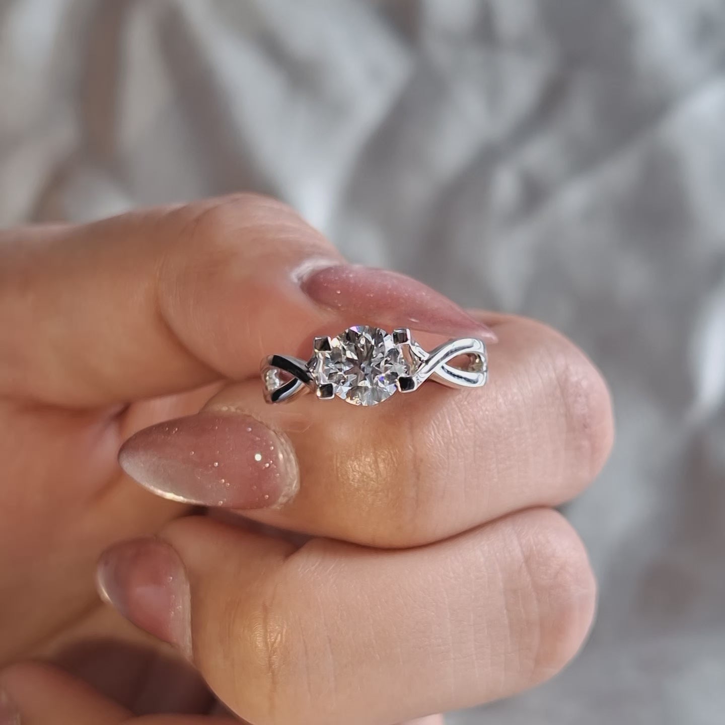 Round Lab Grown Diamond Engagement Ring Twisted Solitaire Ring