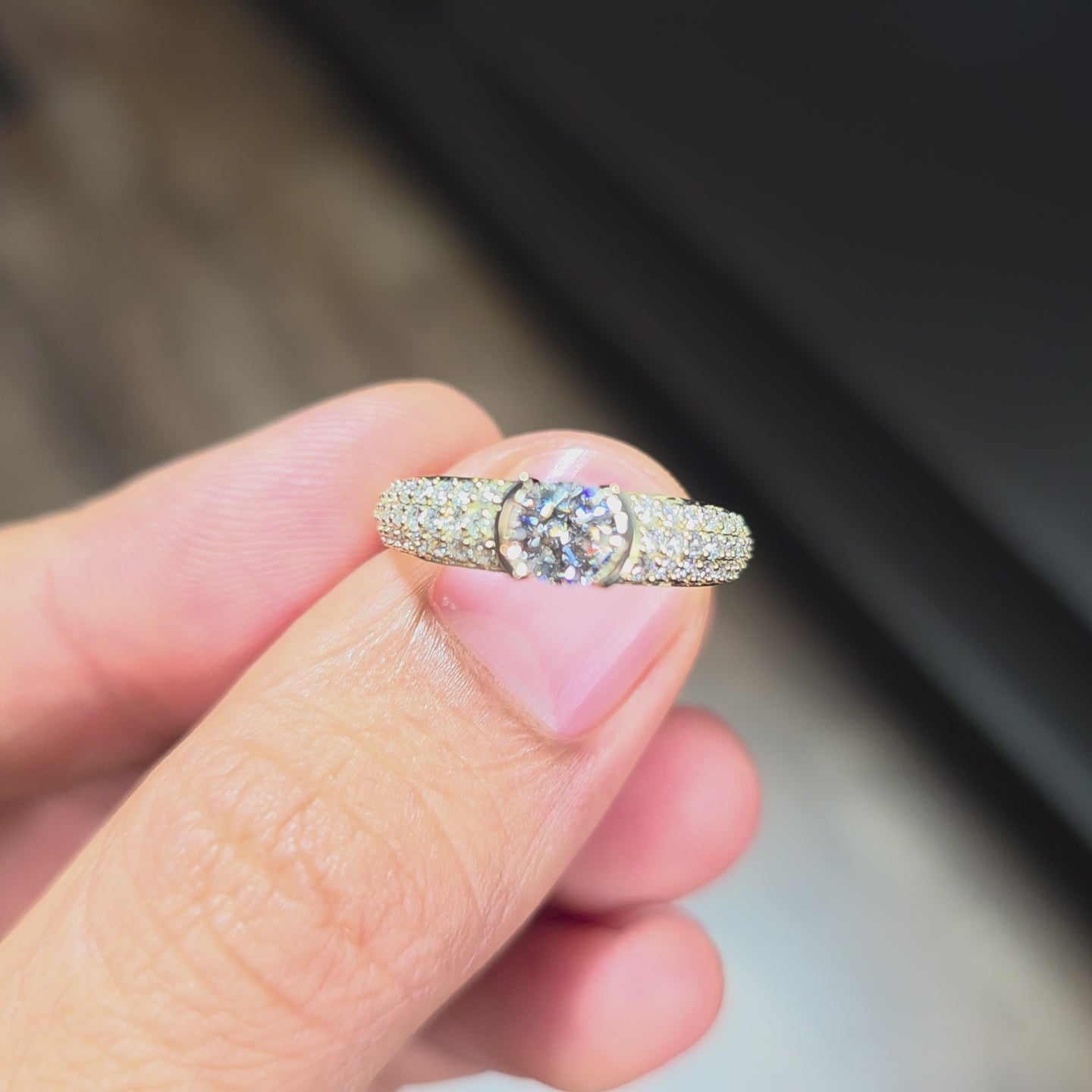 Round Cut Lab Grown Diamond Engagement Ring Pave Diamond Solitaire Ring Modern Bridal Ring Promise Ring Proposal for Her Handmade jewelry
